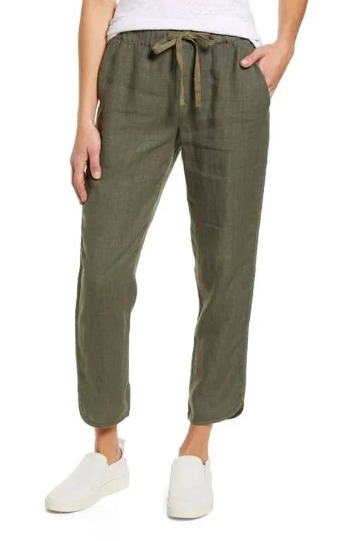 Women's Caslon Track Style Linen Pants, Size Medium - Green