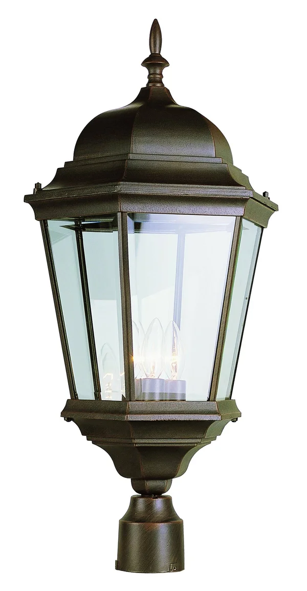 Trans Globe 51001 3 Light Post Lantern, Rust