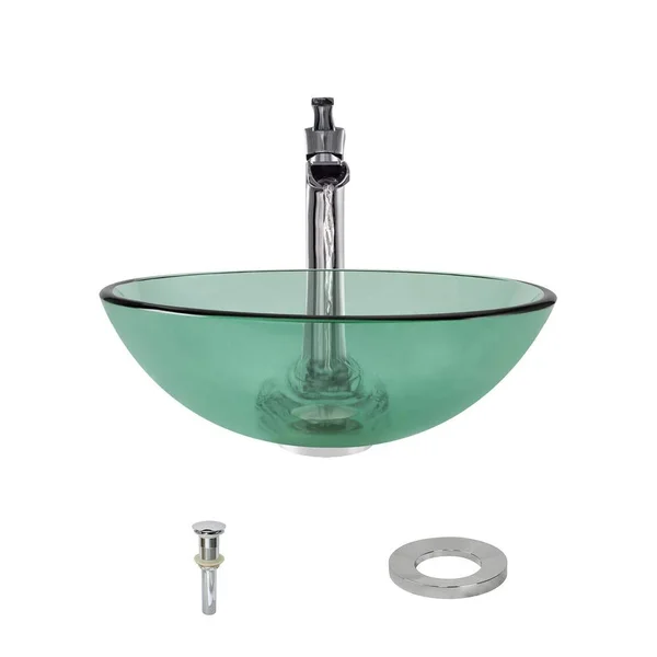 Mr Direct 601 Emerald Vessel Sink Ensemble with A Chrome Finish 731 Faucet, Pop-Up Drain, and Sink Ring.