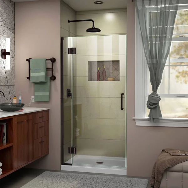 DreamLine D12972-06 Unidoor-X 35 in. W x 72 in. H Frameless Hinged Shower Door Oil Rubbed Bronze