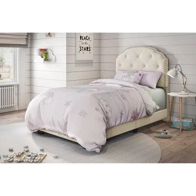 Elora Tufted Upholstered Low Profile Standard Bed Andover Mills Mattress Size: Twin, Color: Cream