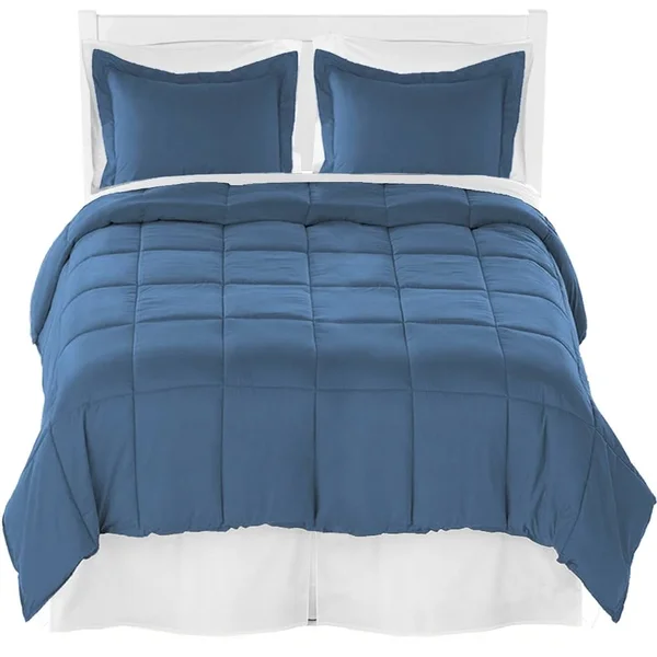 Bare Home Microfiber Comforter - Sheet Set & Bed Skirt Bedding Bundle - Coronet Blue/White/White - Full