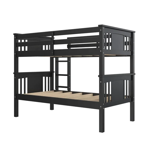 Avenue Greene Perry Twin Over Twin Wood Bunk Bed for Kids - Black