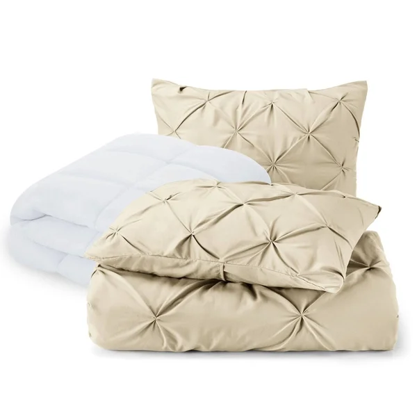 Nestl Bedding Pinch Pleat Duvet and Comforter Set - Down Alternative Comforter and Ultra Soft Microfiber Duvet Set - King - Beig