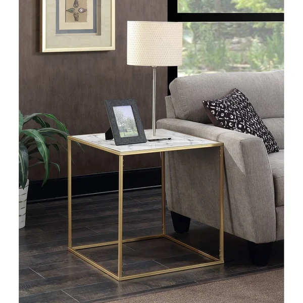 Silver Orchid Hasmik Square Faux Marble End Table