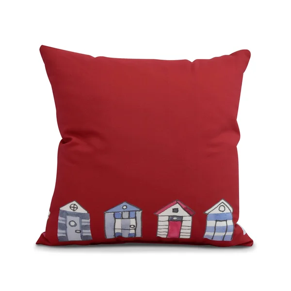 26x22 Red with Small Beach Houses Throw Pillow - Down Alternative Filler