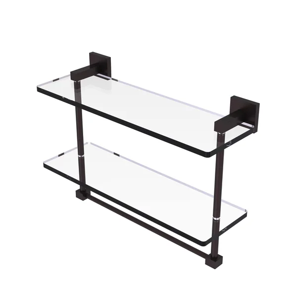 Allied Brass MT-2-16TB-ABZ Montero Collection 16 in. Two Tiered Glass Shelf with Integrated Towel Bar Antique Bronze