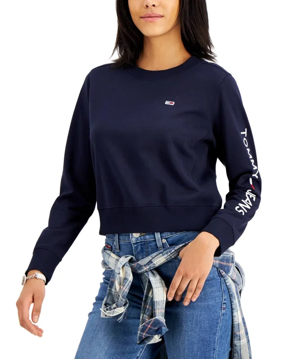 Tommy Hilfiger Women's Logo Sleeve Top Sky Captain - Xxs