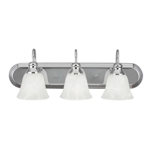251 First Webster Three Light Bathroom Vanity Fixture w/ Alabaster Glass Shade in Chrome - Polished, Transitional, Bellacor 222