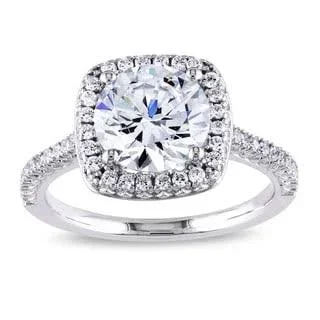 Miadora Sterling Silver White Cubic Zirconia Halo Engagement Ring (Size: 9 - White) - Women's