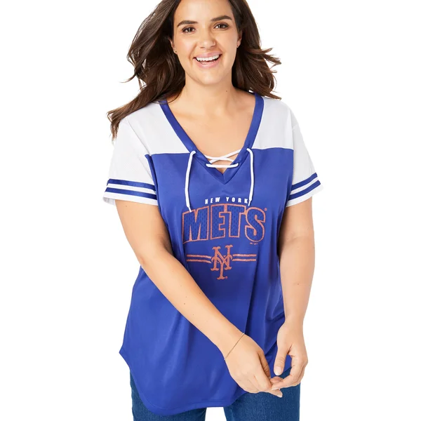 Plus Size Women's MLB Team Lace-Up Tee by MLB in Mets (Size 4X)