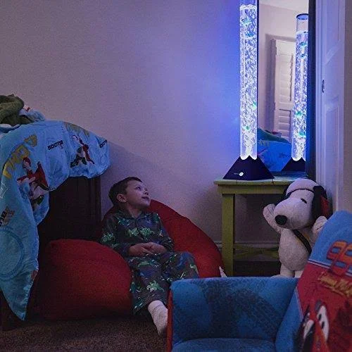 SensoryMoon 3.9 ft Bubble Tube Floor Lamp W 10 Fish, 20 Color Remote and Tall Water Tower Tank Is Best LED Aqua Night Light for
