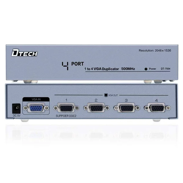 DTech Powered 1 in 4 Out VGA Video Splitter Distribution Amplifier 500MHz Supports High
