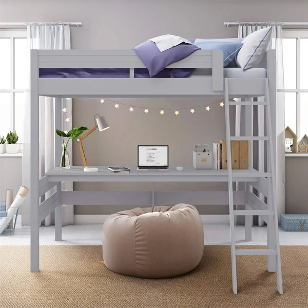 Dorel Living Harlan Wood Loft Bed with Ladder and Guardrail in Twin in Gray - DZ65177