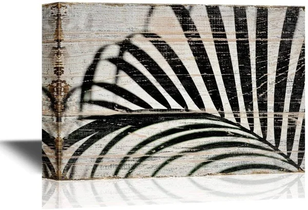 Wall26 - Canvas Wall Art - Tropical Plant Leaf on Wood Style Background - Gallery Wrap Modern Home Decor, Ready to Hang - 32x48