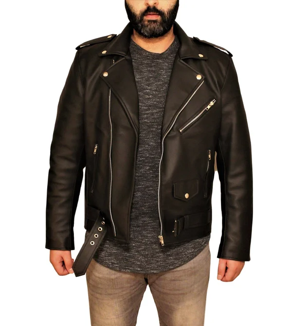Men's Vegan Black Motorcycle Style Faux Leather Jacket - S, Black