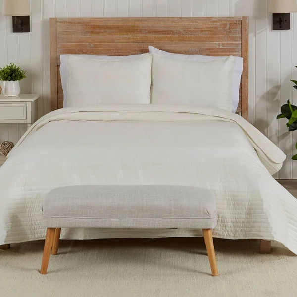 Great Bay Home Pattern Stripe Quilt Set - Cream - Full - Queen