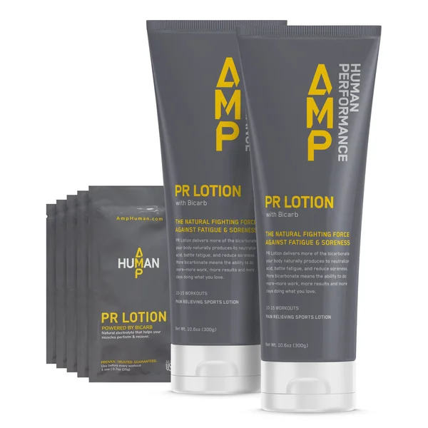 PR Lotion with Bicarb - Hardcore Kit (2 Standard Bottles + 5X On-The-Go Packets) - Amp Human