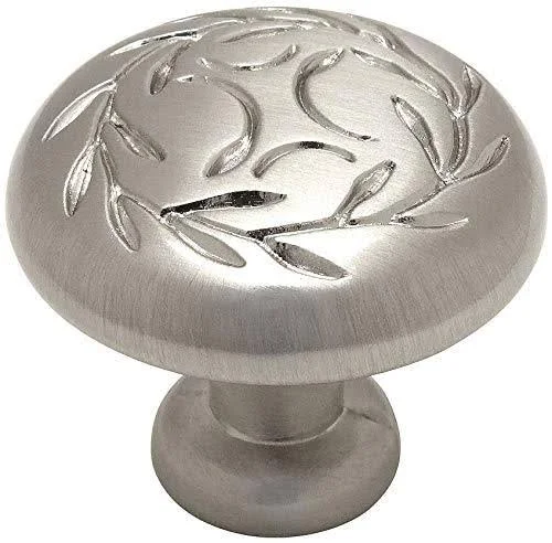 Cosmas 464SN Satin Nickel Leaf Cabinet Hardware Round Knob - 1-1/4x22 inch Diameter - 25 Pack