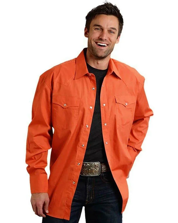 Roper Western Shirt Mens L/S Snap Solid 03-001-0265-1070 or Orange