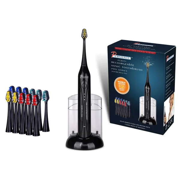 Pursonic S420 Sonic Toothbrush with 12 Brush Heads - Black