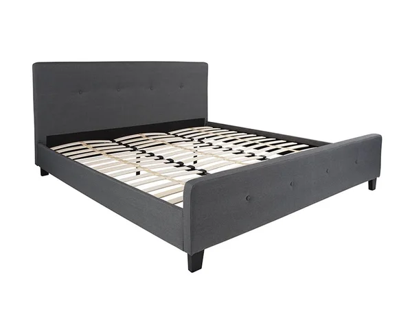 Offex OFX-467469-FF Tufted Dark Gray Fabric Upholstered Platform Bed with Metal Legs - King Size