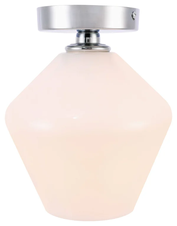 Elegant LD2255C Gene 1 Light Chrome and Frosted White Glass Flush Mount