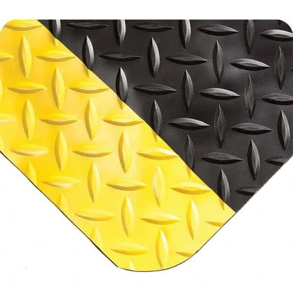 Wearwell 6& Long x 3& Wide x 9/16x22 Thick Dry Environment Medium Duty Anti-Fatigue Matting - Raised Diamonds Pattern, Black/Yel