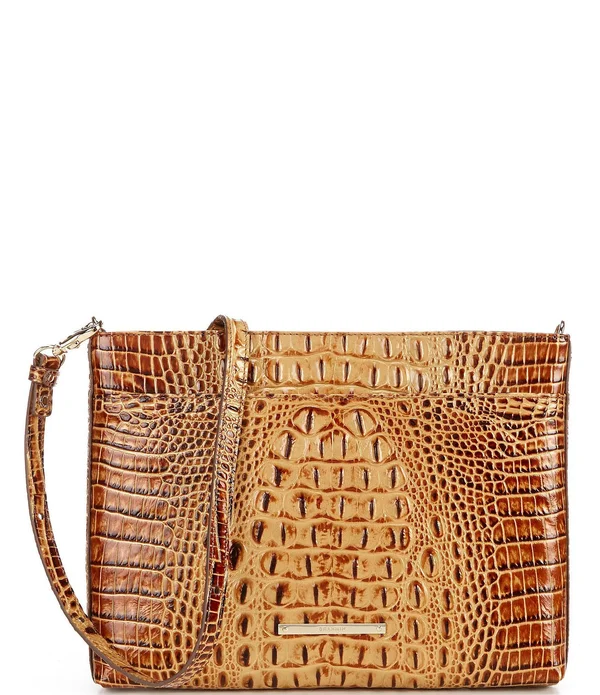 Brahmin Melbourne Collection Remy Crocodile-Embossed Leather Zip Top Crossbody Bag - Toasted