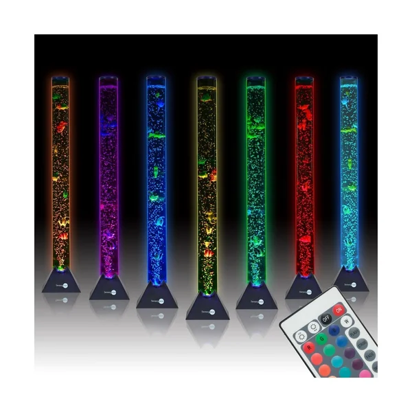 SensoryMoon 3.9 ft Bubble Tube Floor Lamp W 10 Fish, 20 Color Remote and Tall Water Tower Tank Is Best LED Aqua Night Light for