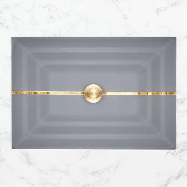 Linkasink AG01A-03BRS Stripe Small Rectangular Sink - Gray Glass with Brass Accent