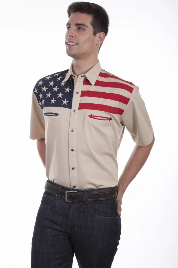 Scully Mens American Patriotic Antique Short Sleeve Shirt, Men's, Size: 2XL