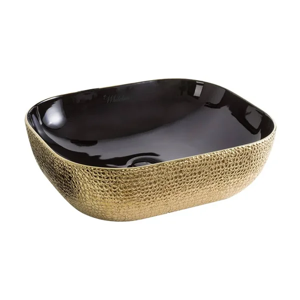 Whitehaus Collection Isabella Plus Rectangular Vessel Bathroom Sink, Black/Gold