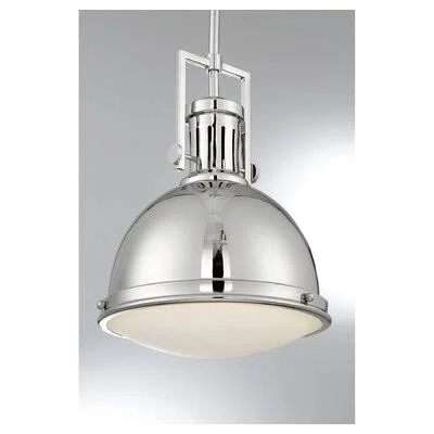 Deane 1-Light Single Pendant Finish: Polished Nickel, Shade Color: White Opal Etched