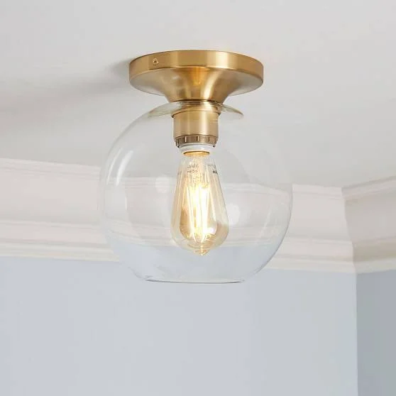 Sculptural Glass Flushmount Canopy Damp UL, Flushmount, Brushed Brass