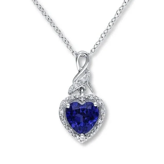 Kay Lab-Created Sapphire Necklace with Diamonds Sterling Silver