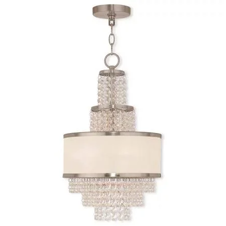 Brushed Nickel Tone Finish Mini Chandeliers Candelabra Base Type 20 inch Long 3 Light Fixture - Size: 20.5 in