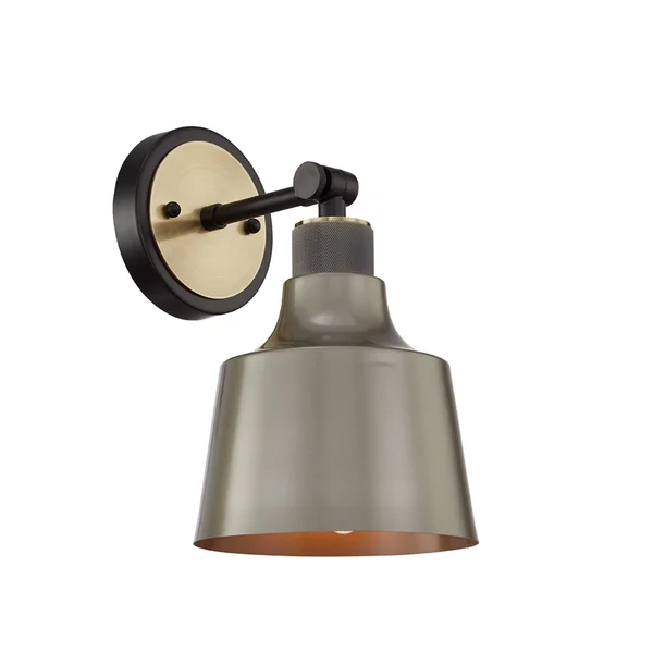 Vanity Art Strasbourg 8 in. 1-Light Vanity Light in Black w/Antique Brass with Grey Green Metal Shade Wall Sconces