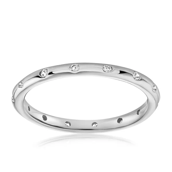 18K Women's Stackable Dainty Ring Embedded with 14 Cubic Zirconia Accent Stones, 5, 925 Sterling Silver