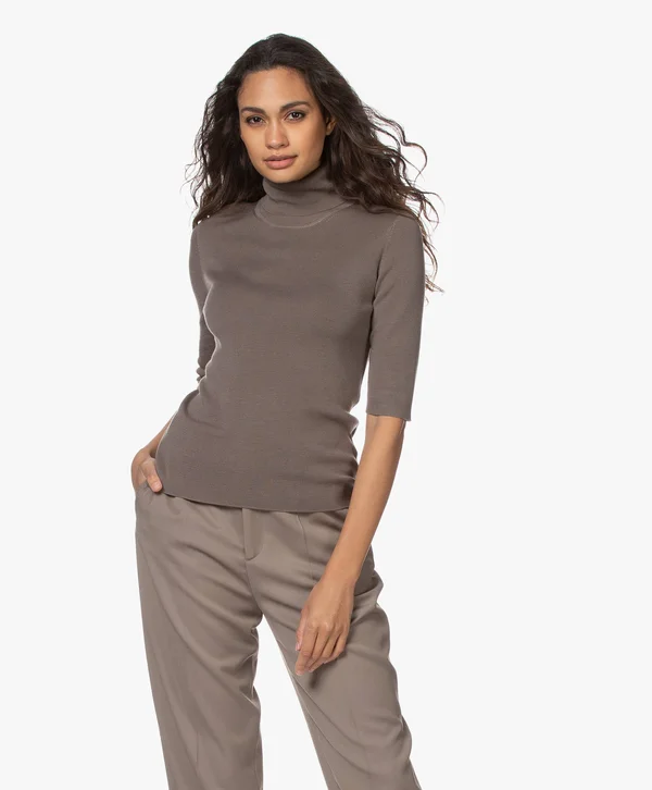 Filippa K - Merino Elbow Sleeve Top - Dark Taupe - Female