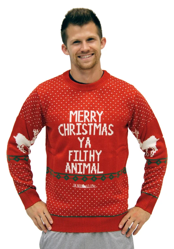 Ugly Christmas Sweater Merry Christmas Ya Filthy Animal - 3X - Red