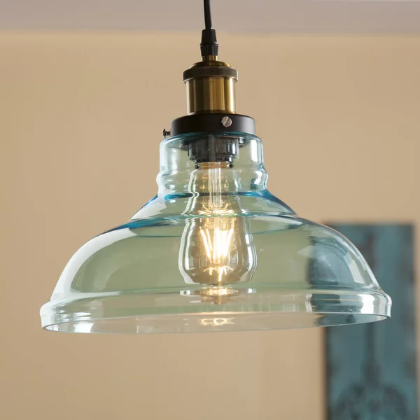Southern Enterprises LT1835 Gracelyn Soft Aqua Colored Glass Bell Pendant Lamp