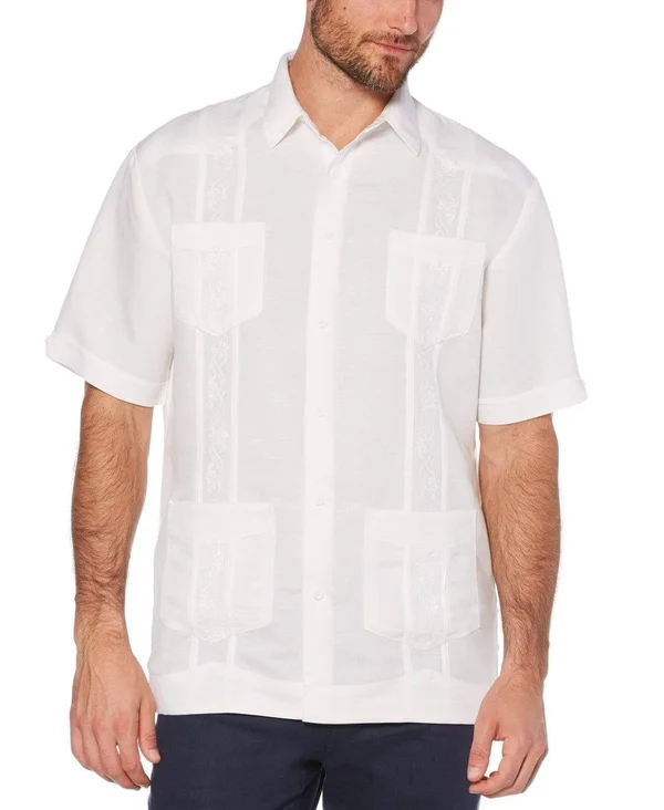 Cubavera Mens Big & Tall Ramie Embroidered Button-Down Shirt - Men's, Size: 3XL, White