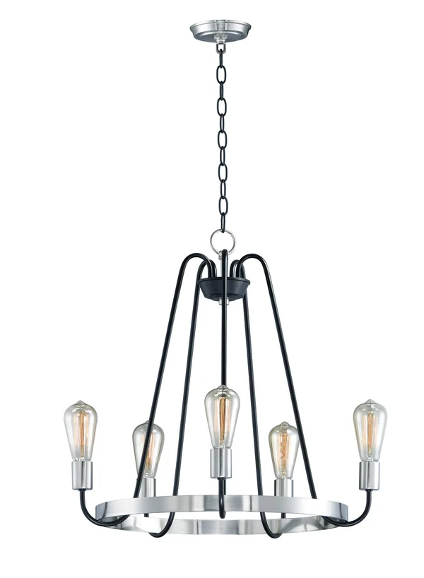 Maxim Lighting 11735BKSN Haven 5 Light Chandelier, Black, Satin Nickel