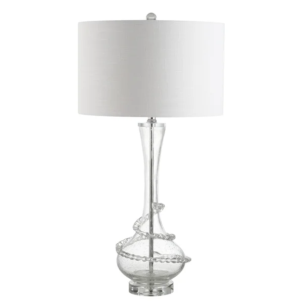 Jonathan Y Belle 31.5x22 Glass LED Table Lamp, Clear/Chrome