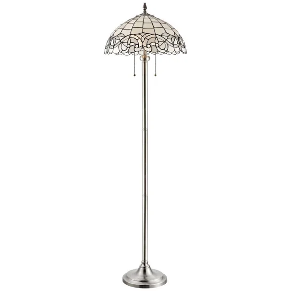 Dale Tiffany TF19185 Vinedale - 2 Light Tiffany Floor Lamp Brushed Nickel Finish with Creamy Bisque Art Glass