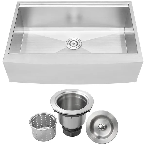 Ticor Farmhouse Apron Front 33-in x 22.25-in Brushed Stainless Steel Single Bowl Kitchen Sink - S5305