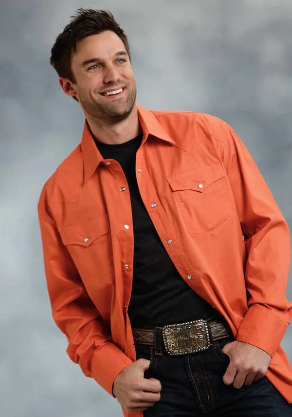 Roper Western Shirt Mens L/S Snap Solid 03-001-0265-1070 or Orange