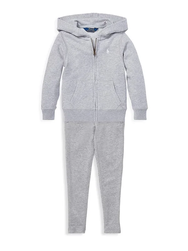 Polo Ralph Lauren Little Girls French Terry Hoodie - Light Grey Heather - Size 6