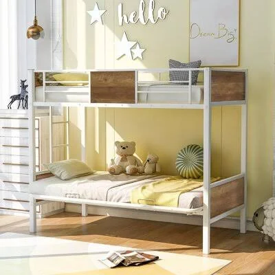 Shawn Twin-Over-Futon Bunk Bed Metal Futon Bunk Bed Frame with Guardrails and Ladder Mason & Marbles Bed Frame Color: White
